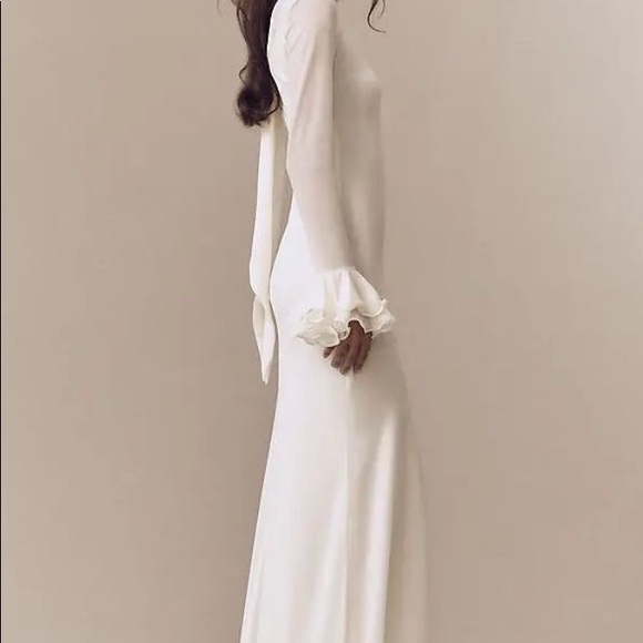 De La Vali Dresses & Skirts - DE LA VALI DAIRA MOCK-NECK RUFFLE LONG-SLEEVE BIAS-CUT MAXI DRESS